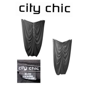 CITY CHIC BLACK RUCHED ZIP FRONT BODYCON  MIDI SKIRT SIZE XL/22